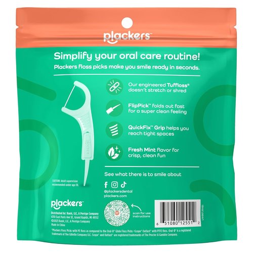 Plackers Micro Line Dental Floss Picks - Tuffloss FlipPick with Sure-Zip Seal | Fresh Mint, 300 Count