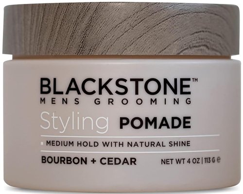 Blackstone Men's Grooming Hair Styling Pomade - Medium Hold & Natural Shine | Bourbon + Cedar (4 oz)