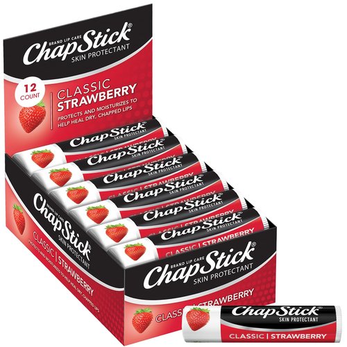 ChapStick Classic Strawberry Lip Balm - Moisturizing Lip Care | 0.15 Oz Tubes (Pack of 12)