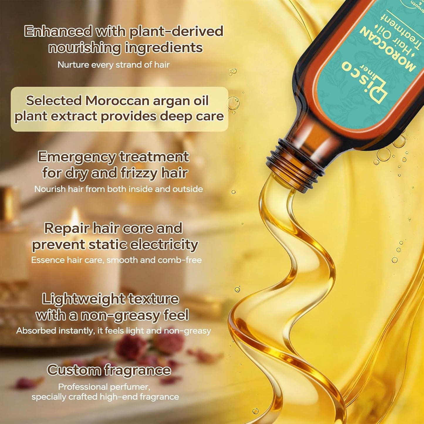 Skiennix Luxury Moroccan Hair Oil - Hydrating Treatment for Dry, Frizzy Hair & Split Ends (100ml)