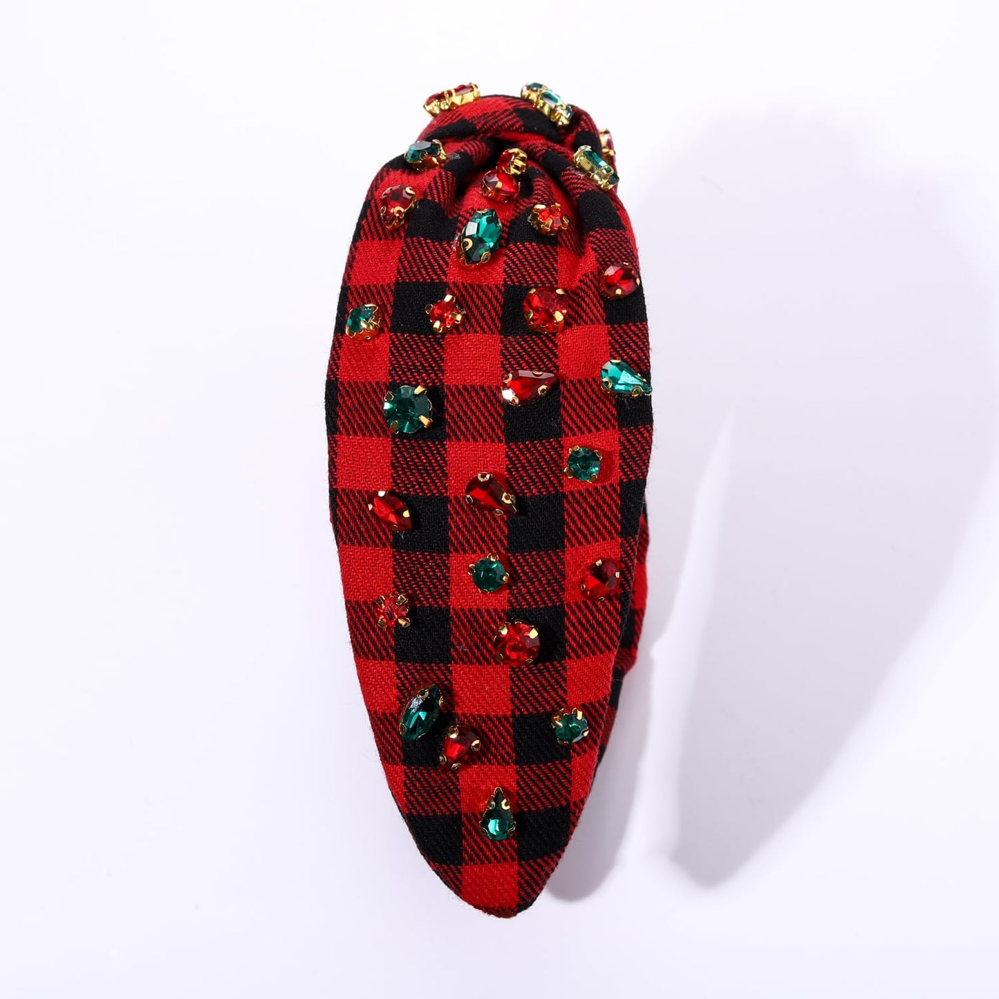 CEALXHENY Christmas Headband Accessories for Women Red Green Rhinestone Crystal Knotted Headband Jeweled Xmas Plaid Wide Top Knot Headband Christmas Outfits Holiday Gifts (Christmas 1)