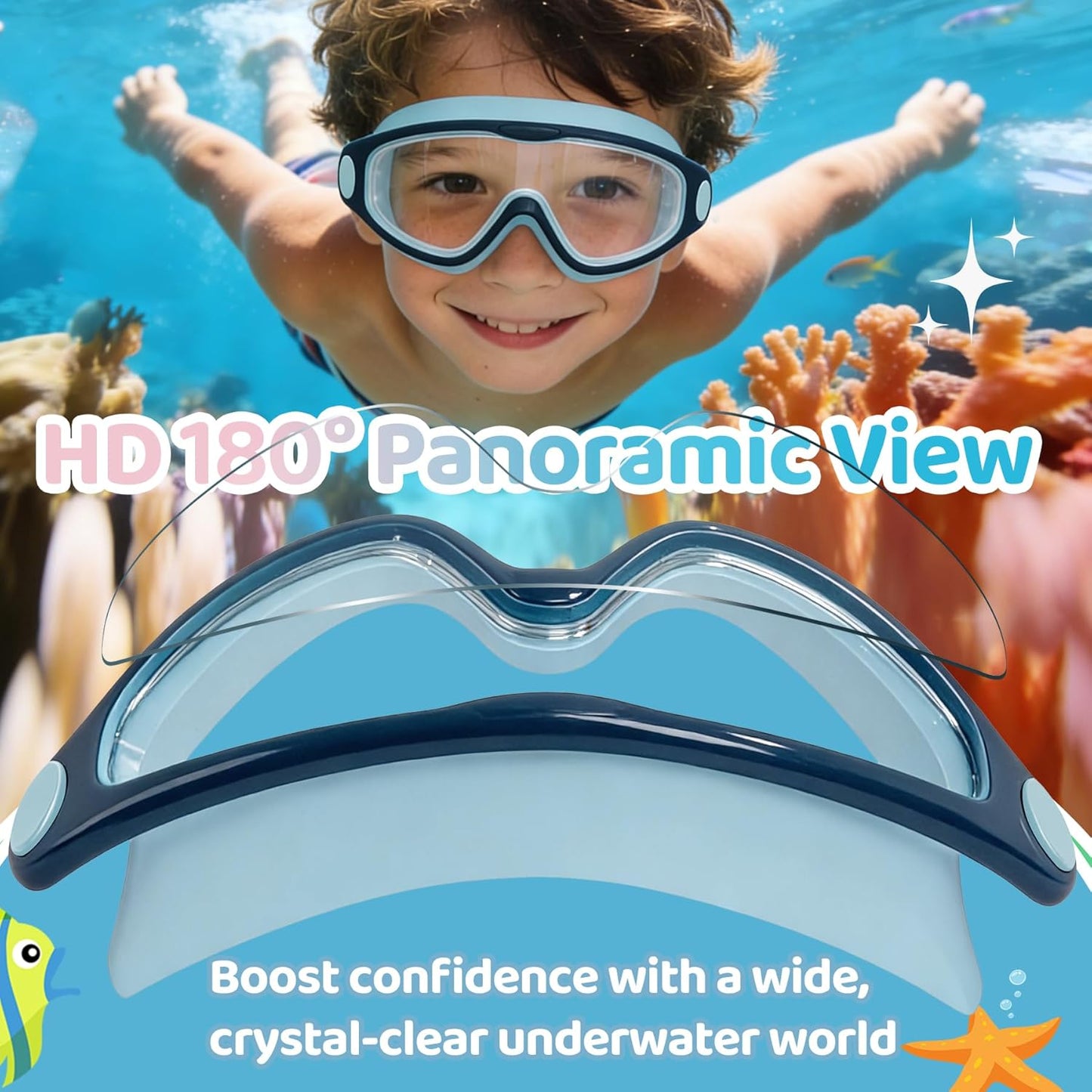 Vvinca Kids Swim Goggles - Anti-Fog, Leak-Free Design with Soft Wave-Shape Strap | 2 Pack for Ages 3-15