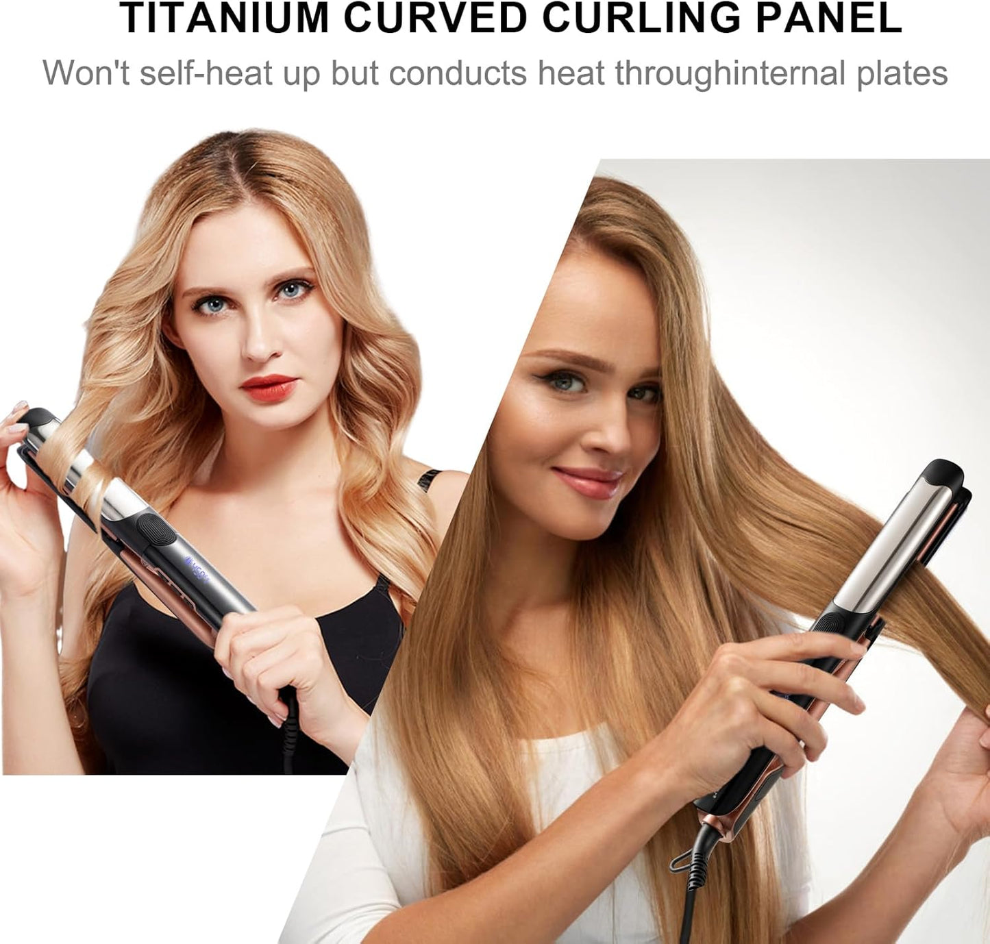 SOKANY 2-in-1 Hair Straightener & Curler - Titanium Ceramic Plates, Dual Voltage, 8 Temp Settings