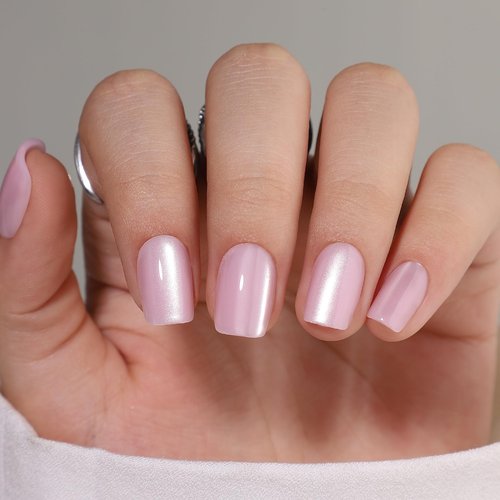 WAFOLOZE Pink Gel Press On Nails Square - Short Fake Nails With Glue, 16 Sizes, 32Pcs Reusable Soft Artificial Tips Kit