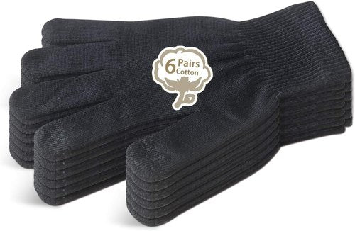 Evridwear Moisturizing Cotton Gloves - Touchscreen Fingertips for Eczema Relief | 6 Pairs, Black, L/XL
