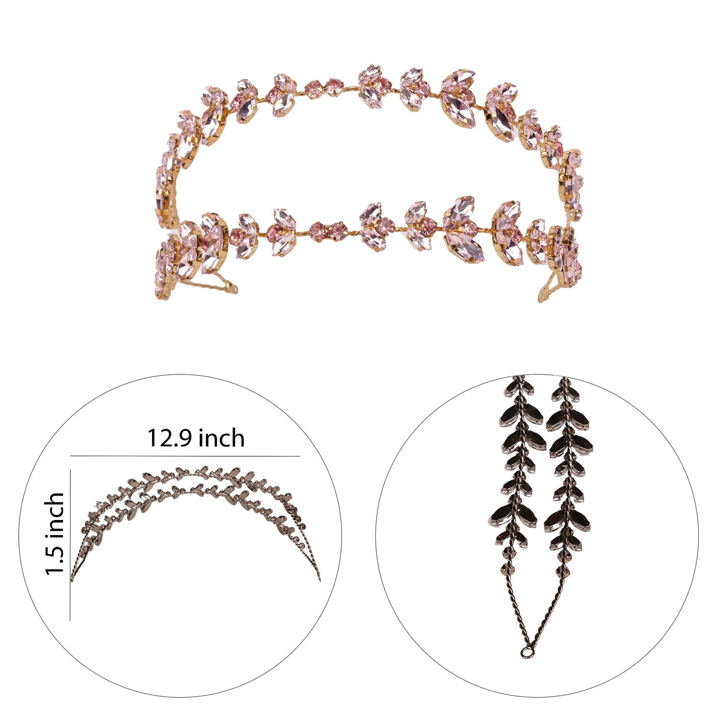 LIMELIA Women's Tiara-Crown for Henna Wedding Party, Glitter Hair Accessories for Bridal Birthday Pageant Prom Halloween Costume Christmas Party - Alpha Design, Double Row - Pink Honey