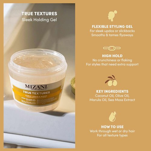 Mizani True Textures Sleek Holding Gel - Firm Hold, Flexible & Flake-Free Gel for All Hair Types