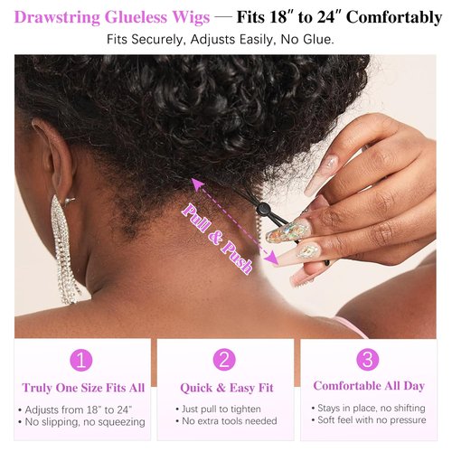 Liqusee 7x6 Burmese Curly Glueless Wigs Human Hair Pre Plucked Pre Cut 250% Density Drawstring Wig for Black Women 7x6 HD Lace Front Wigs Human Hair Glueless Wear and Go Nautural Color 24 Inch