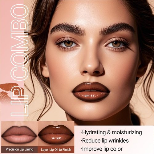 Erinde Lip Combo Set - Brown Lip Liner & Gloss for Nude Ombre Makeup | Hydrating, Non-Sticky Finish