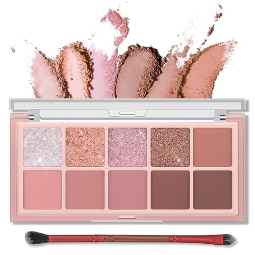 Erinde 10-Color Eyeshadow Palette - Ultra-Blendable Matte & Shimmer Shades | Pink Rose Palette with Brush