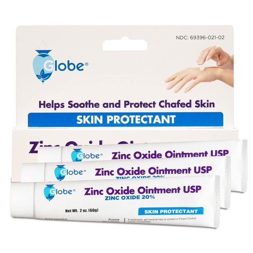 Globe Zinc Oxide 20% Skin Protectant Ointment - Relieves Diaper Rash & Minor Irritations | 2 oz (3 Pack)