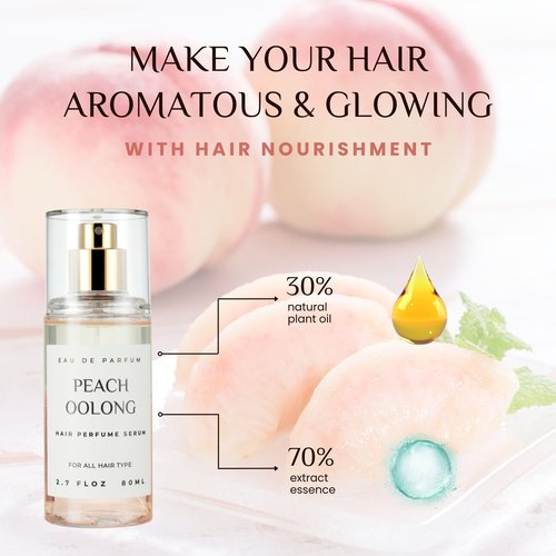 benatu Hair Perfume for Women, Summer Lightweight Long Lasting Fragrance Mist - 3:7 Hydrating Serum Alcohol Free Formula, Argan Oil Scented Hair Spray with Keratin & Elastin (Peach Oolong) 2.7 fl oz