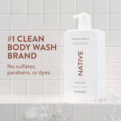 Native Body Wash - Coconut & Vanilla Scent - Gentle Sulfate-Free Formula for All Skin Types - 36 oz Pump Bottle