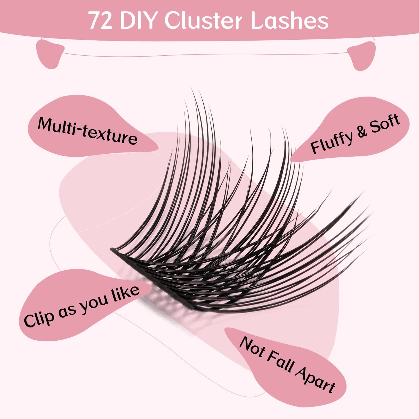 Lash Clusters,72 Pcs Individual Lashes, Cluster DIY Lash Extension, Volume Eyelashes Look, Super Thin Band and Comfortable (Natural-C-18mm)