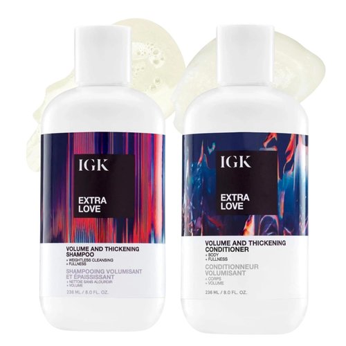 IGK EXTRA LOVE Volume & Thickening Shampoo and Conditioner Set - Vegan, Cruelty-Free | 8 oz (Pack of 2)