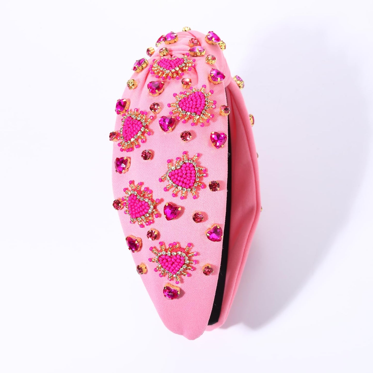 NVENF Women's Jeweled Crystal Rhinestone Knotted Headband - Red Pink Wide Top Knot Hair Accessory Gift