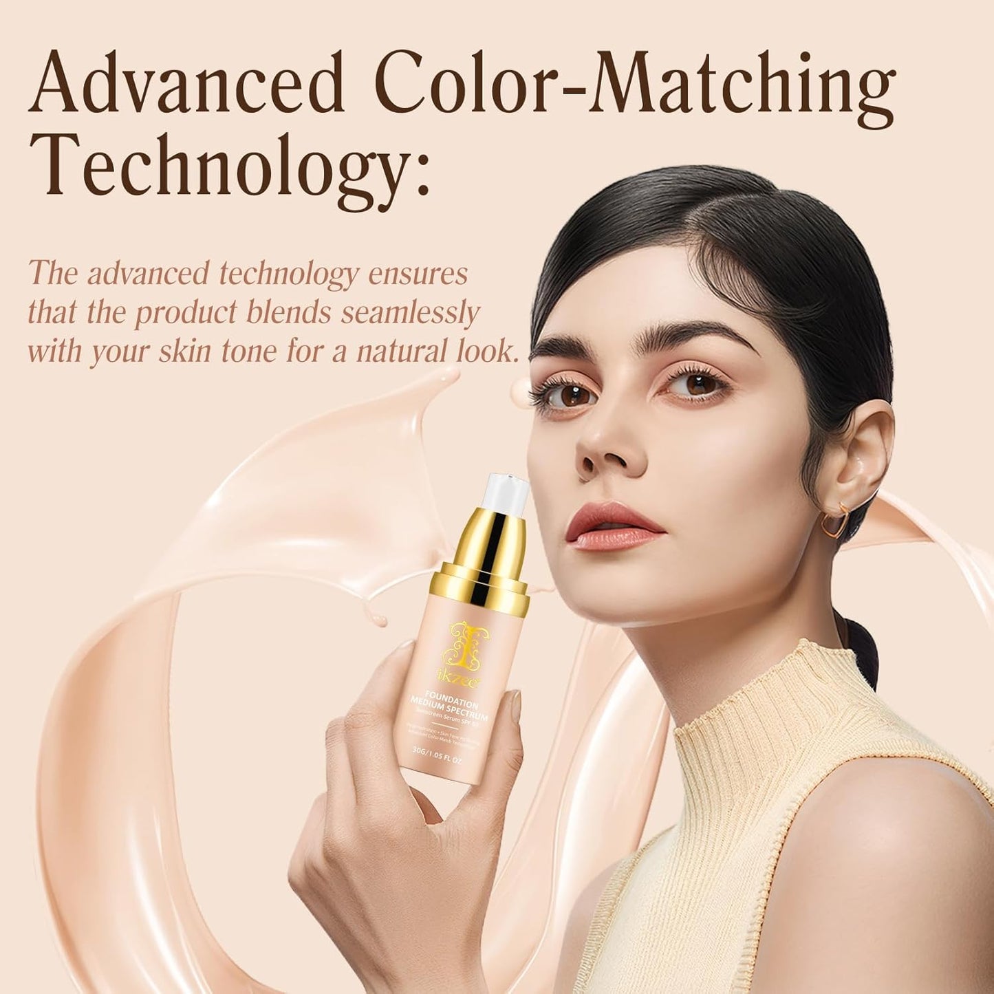 Skiennix 4-in-1 Foundation Liquid - SPF 50+, Medium Coverage, Color Matching, Waterproof Formula