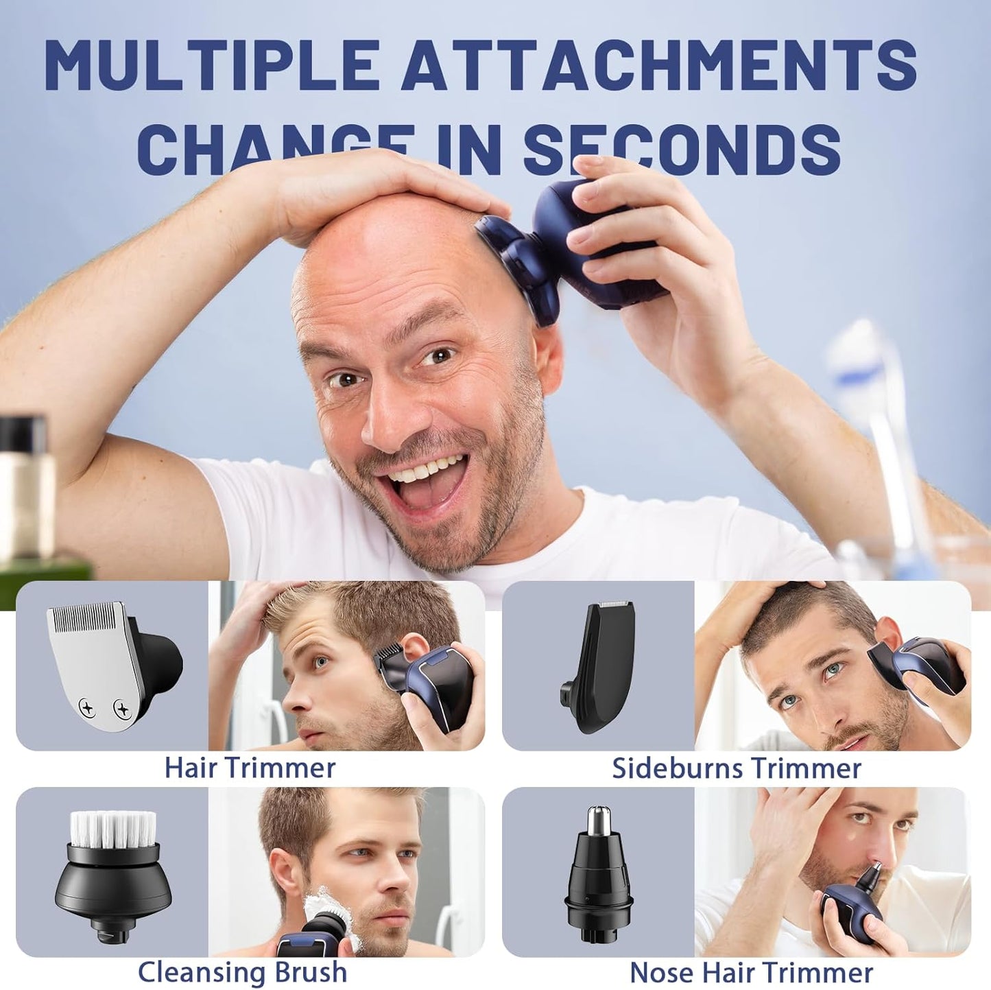 Skiennix Head Shaver - Upgraded Electric Razor for Bald Men | IPX6 Waterproof Grooming Kit with Nose Hair Trimmer, LED Display, USB Rechargeable