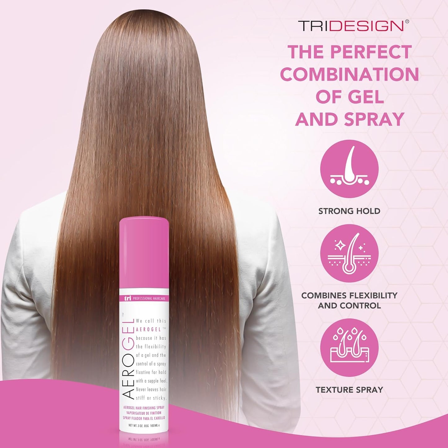 TRIDESIGN Aerogel Hairspray - Strong Hold Finishing Spray for Volumizing & Control | Travel Size Pack of 3 (3 Oz)