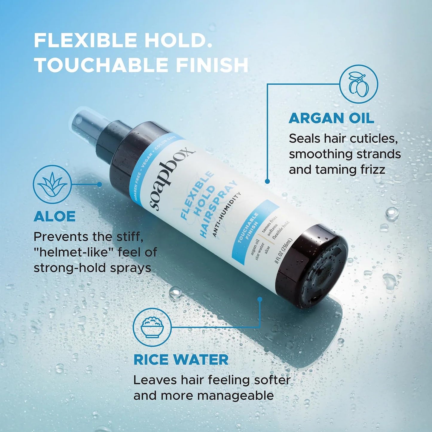 Soapbox Non Aerosol Hairspray - Flexible Hold Anti-Frizz Spray with B5 & Aloe Vera - 8oz