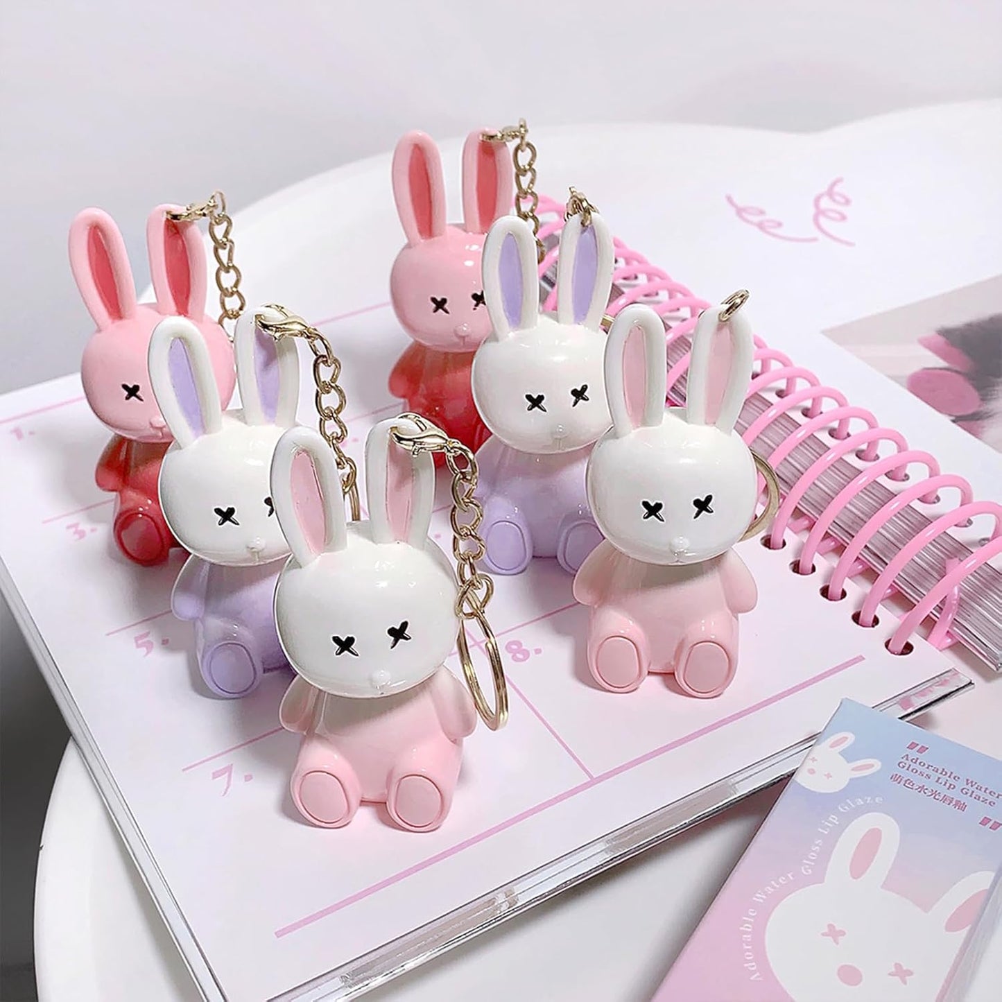 Skiennix 3-Piece Rabbit Keychain Jelly Lip Glaze Set - Moisturizing Crystal Lip Glow Gel & Sparkling Gloss