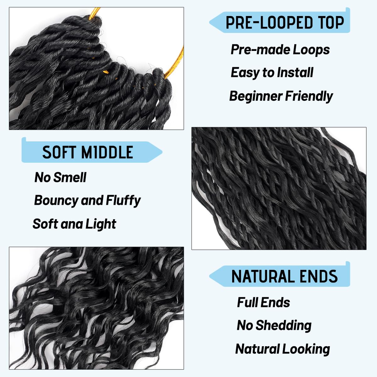 Senegalese Twist Crochet Hair with Curly Ends 18 Inch Natural Black Boho Island Twist Crochet Braids Boho Goddess Twist Crochet Hair for Black Women(9Packs, 1B)
