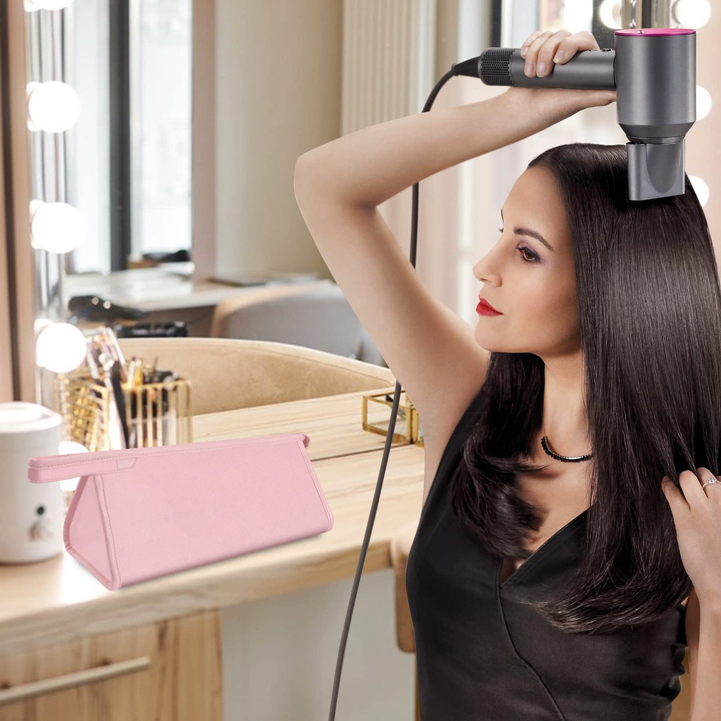 Travel Case for Dyson Airwrap Styler/Shark Flexstyle, Portable Carrying Case for Dyson Supersonic Hair Dryer, Waterproof Anti-scratch Dustproof Shockproof Protection Organizer Travel Storage Bag(Pink)