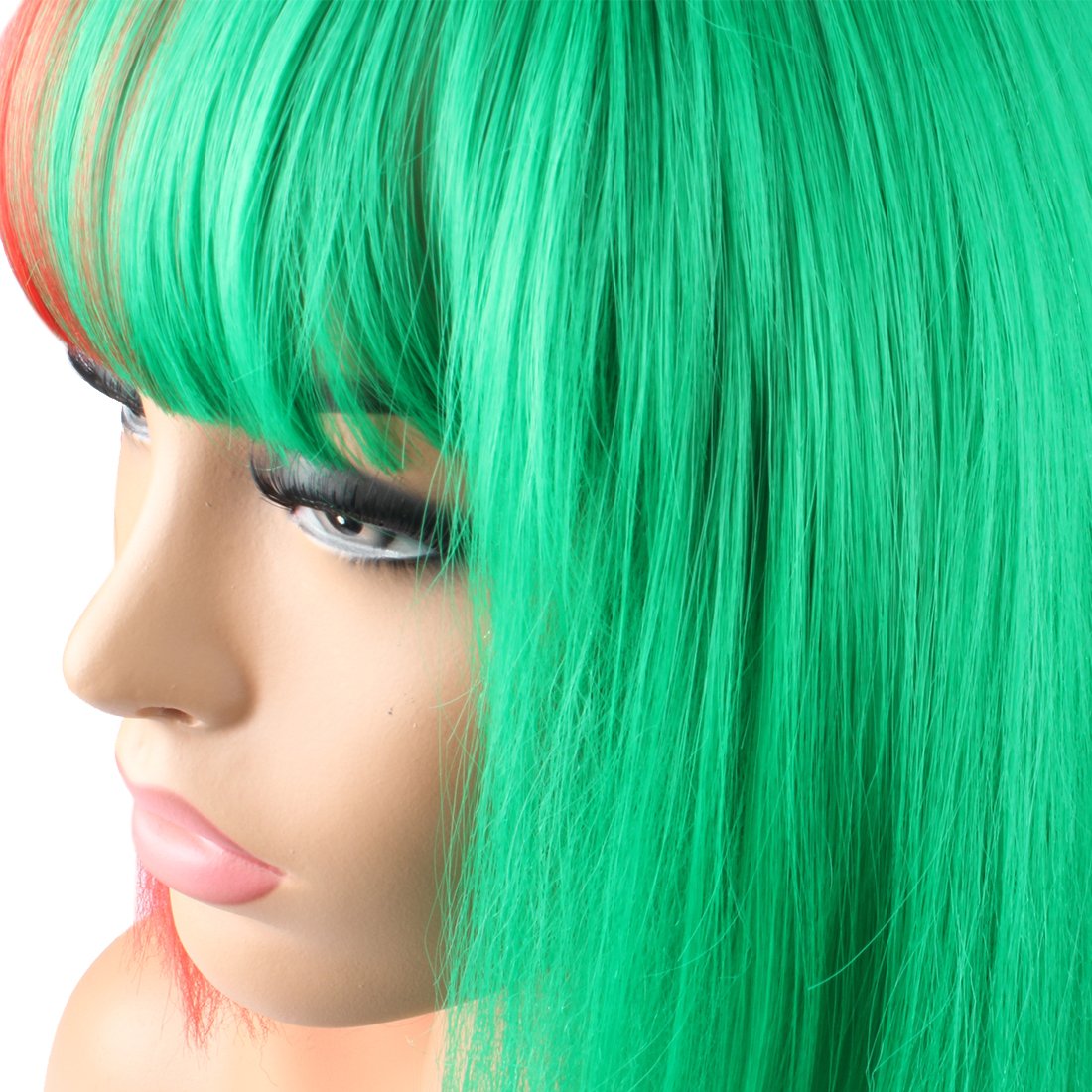 WeKen Fashion Wig Women's Short Bob Kinky Straight Full Bangs Synthetic Hairpieces Red and Green