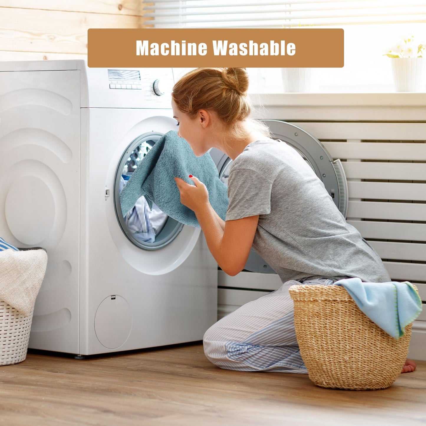 SEMAXE Bathroom Hand Towel, 100% Cotton Towels with Hanging Loops, Hotel Spa Quality Highly Absorbent Towel Set of 4, 27" L x 16" W, Blue Hand Towel, Gift Box Packaging