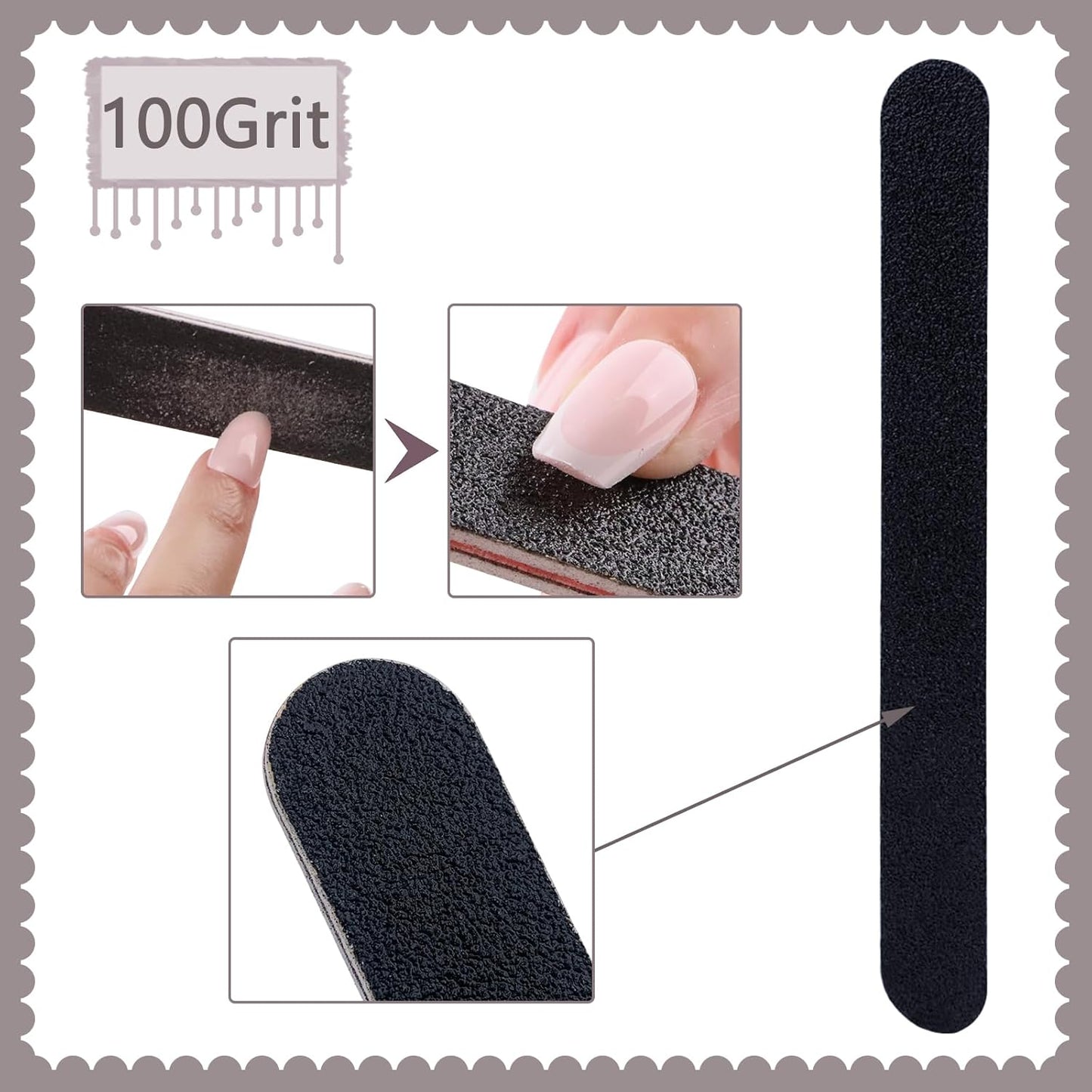 Skiennix 12 Pack Emery Boards - Professional 100/180 Grit Nail Files for Acrylic & Natural Nails | Black