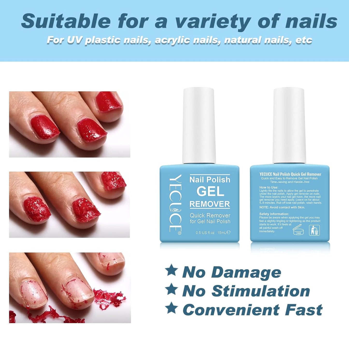 Skiennix Gel Nail Polish Remover - Quick & Easy 2-Minute Formula | 15ml, No Foil Needed