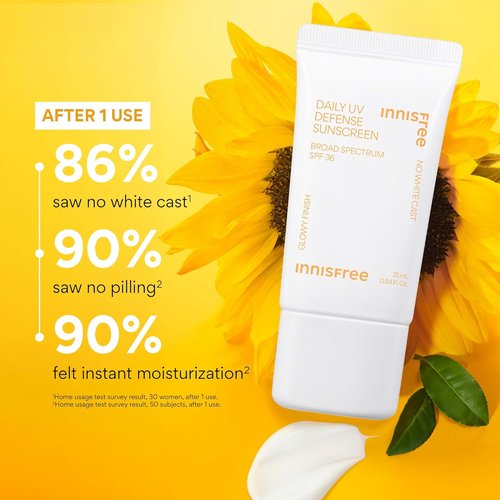 Innisfree Daily UV Defense SPF 36 | Lightweight Korean Face Sunscreen with Invisible Finish & Hydration