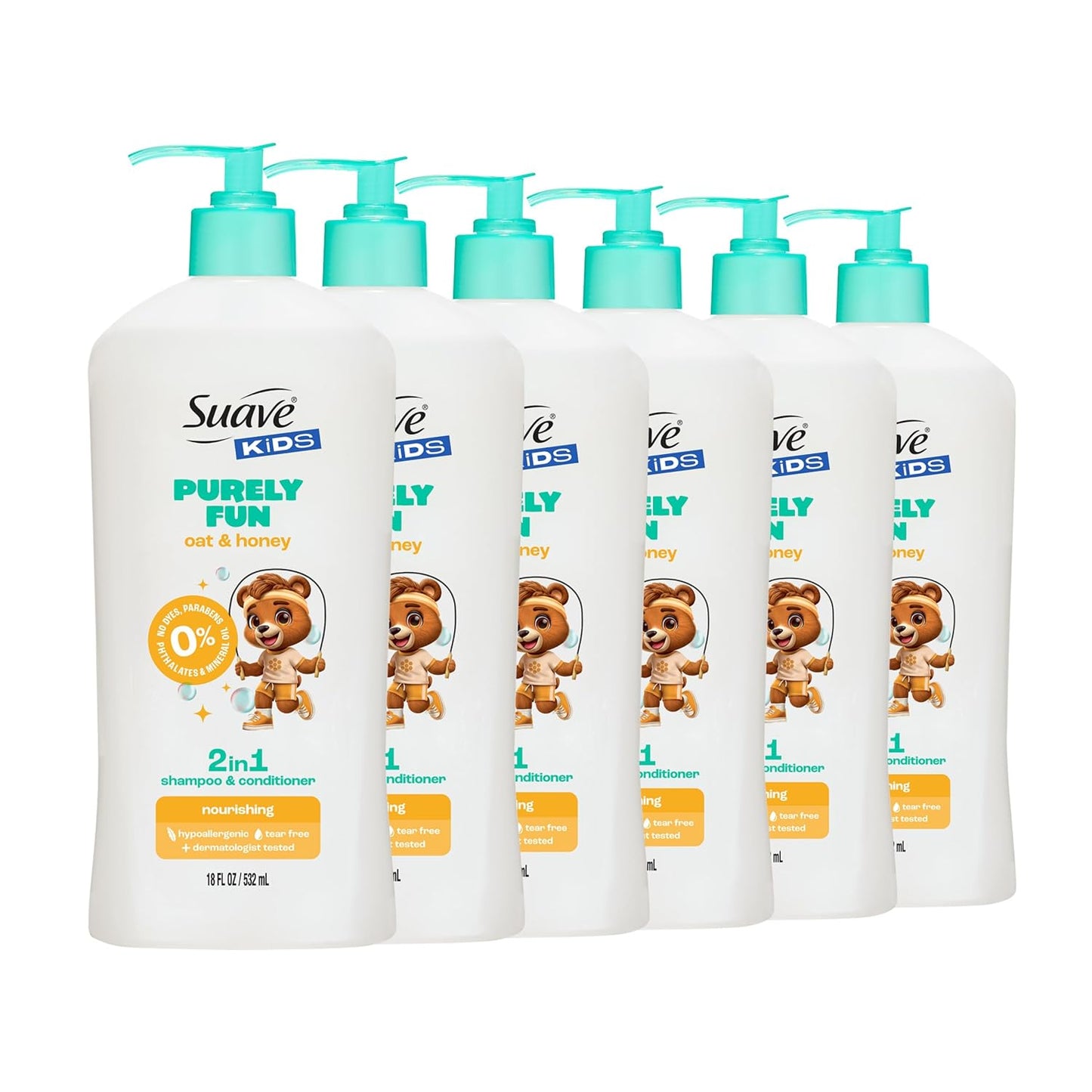 Suave Kids 2-in-1 Shampoo & Conditioner - Tear-Free, Hypoallergenic Hair Care for Sensitive Scalps | 18 FL OZ, 6 Count