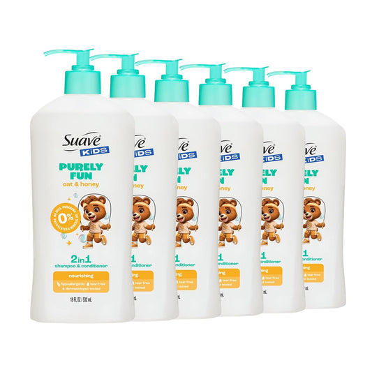 Suave Kids 2-in-1 Shampoo & Conditioner - Tear-Free, Hypoallergenic Hair Care for Sensitive Scalps | 18 FL OZ, 6 Count