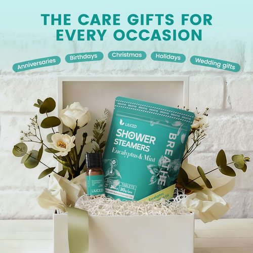14+1 Shower Steamers - 14 Pack Eucalyptus & Mint Shower Bombs Aromatherapy and 5ml Natural Eucalyptus Essential Oils, Eucalyptus for Shower, Sinus Relief, Mothers Day Gifts for Mom Wife
