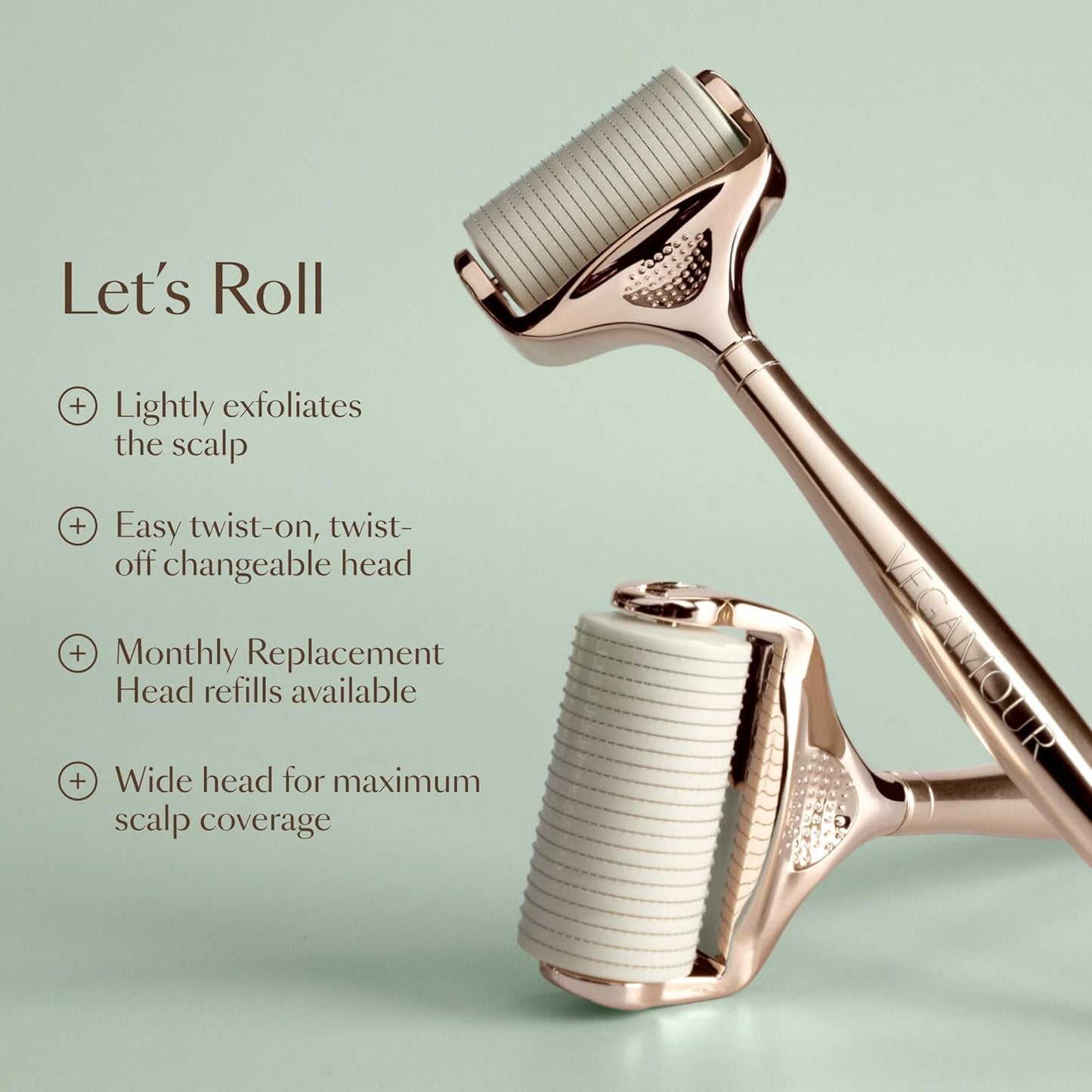 VEGAMOUR GRO+ Advanced Dermaroller - 1,200 Microneedle Scalp Tool | Gently Exfoliates for Maximum Coverage