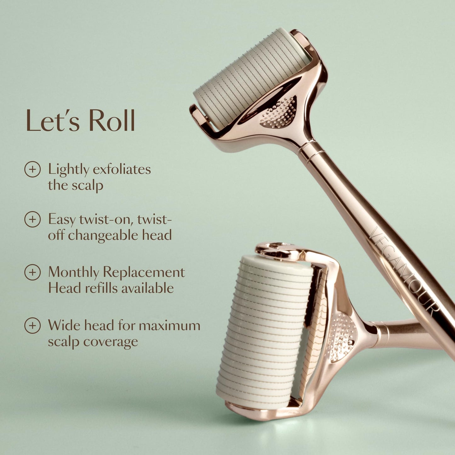 VEGAMOUR GRO+ Advanced Dermaroller Replacement Head | 1,200 Microneedle 0.25mm Scalp Tool | Gently Exfoliates the Scalp | (No Handle, Replacement Head Only)