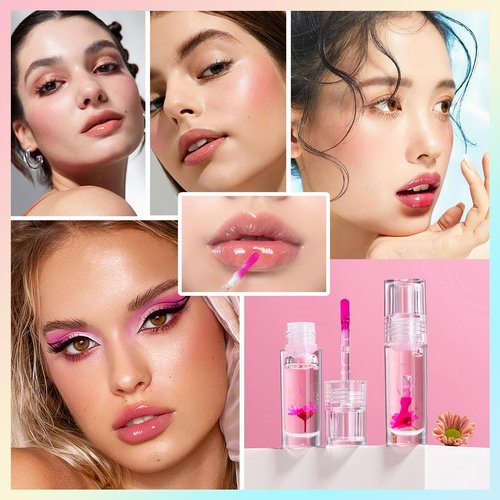 Aaiffey Plumping Lip Glow Oil,Hydrating Tinted Lip Oil Color Changing Lip Gloss Floral Moisturizing Lip Balm Lip Care For Dry Lip Long Lasting Nourishing 3Pack