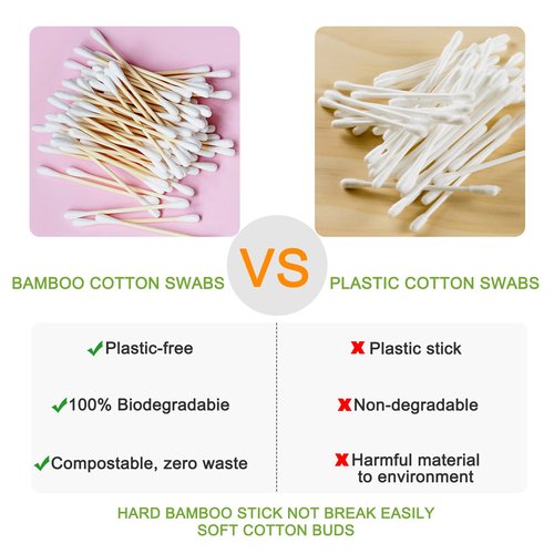1000 Pcs Bamboo Cotton Swabs, 900 Pcs Cotton Buds and 100 Pcs 6 Inch Long Cotton Swabs Set, Ideal for Daily Ear Cleaning, Makeup, Pet Care, Art & Crafts, Gun Cleaning