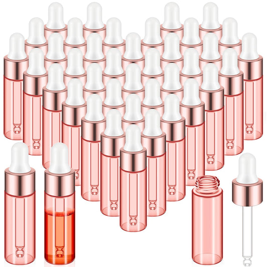 Didaey 100 Pcs Mini Glass Dropper Bottle Bulk Clear Essential Oil Dropper Bottles Small Tincture Bottles with Dropper Sample Containers Perfume Liquid Vials with Cap for Traveling(5 ml,Pink Body)