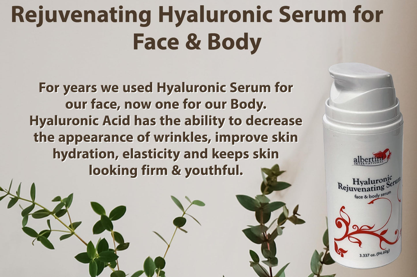 Hyaluronic Rejuvenating Serum for Face & Body 3.34 oz, Natural, Non-greasy, with Vitamin B5 and Niacinamide