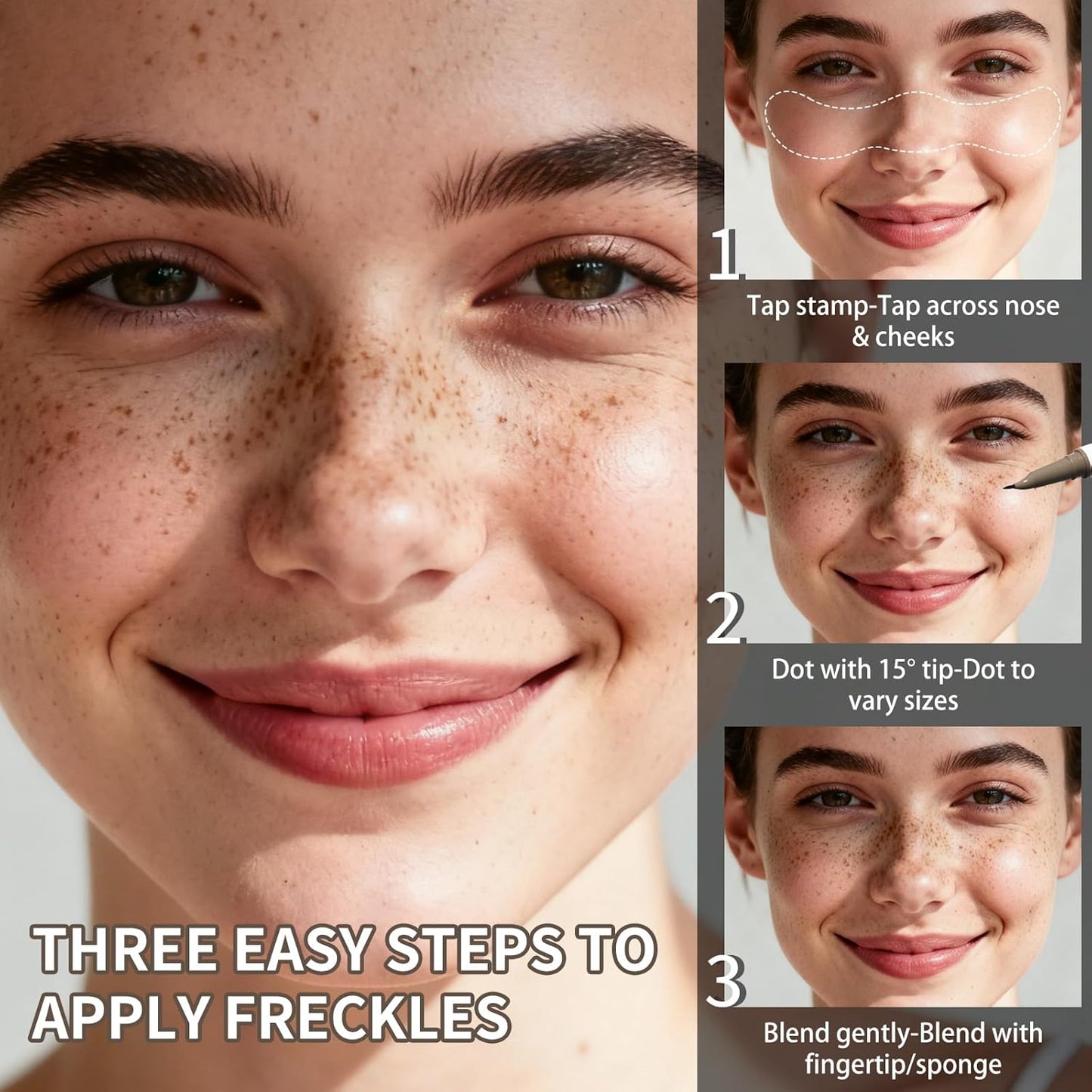 UCANBE Dual-Ended Freckle Pen & Stamp - Waterproof, Smudge-Proof Makeup for Long-Lasting Faux Freckles (Light Brown & Chestnut)