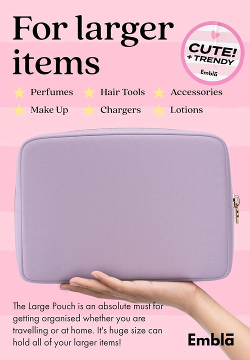 Embla Large Makeup Bag - Waterproof Nylon Travel Toiletry Pouch | Spacious Lavender Cosmetic Organizer