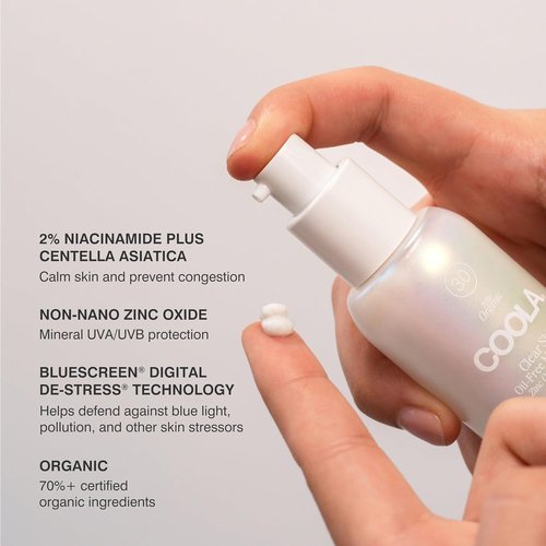 COOLA Clear Skin Oil-Free Moisturizer with SPF 30, Dermatologist Tested Sunscreen with Niacinimide and Centella Asiatica, 1.1 Fl Oz