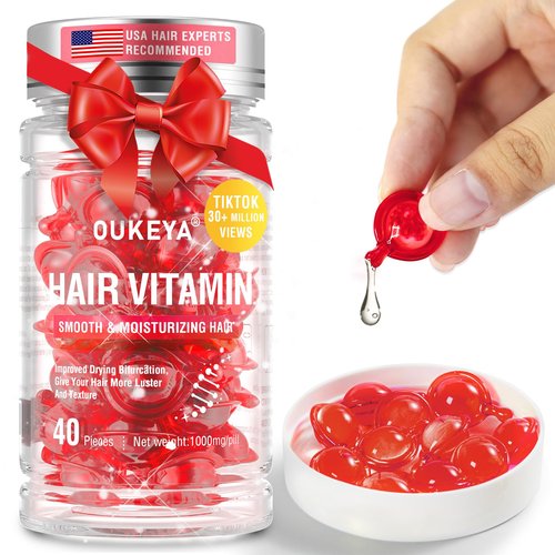 OUKEYA Hair Vitamins Hair Treatment Serum - no Rinse with Argan Macadamia & Avocado Oils - Vitamins A, C, E, Pro B5 - Hair Serum Capsule for Frizzy and Damaged - Hair Conditioner for Women & Men