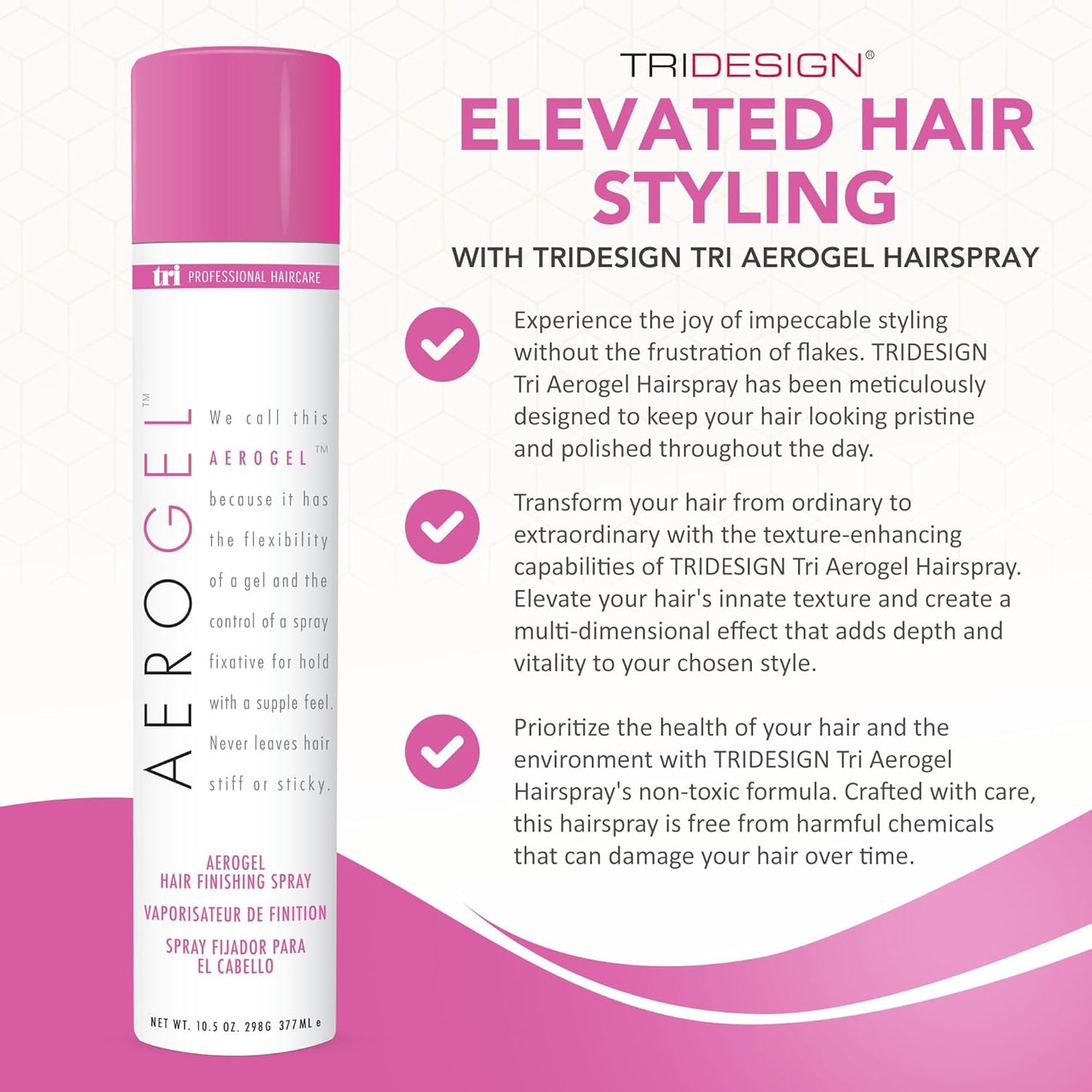 TRI Design Aerogel Hairspray - Flexible Hold Finishing Spray for Curly Hair - 3 Pack (10.5 oz)