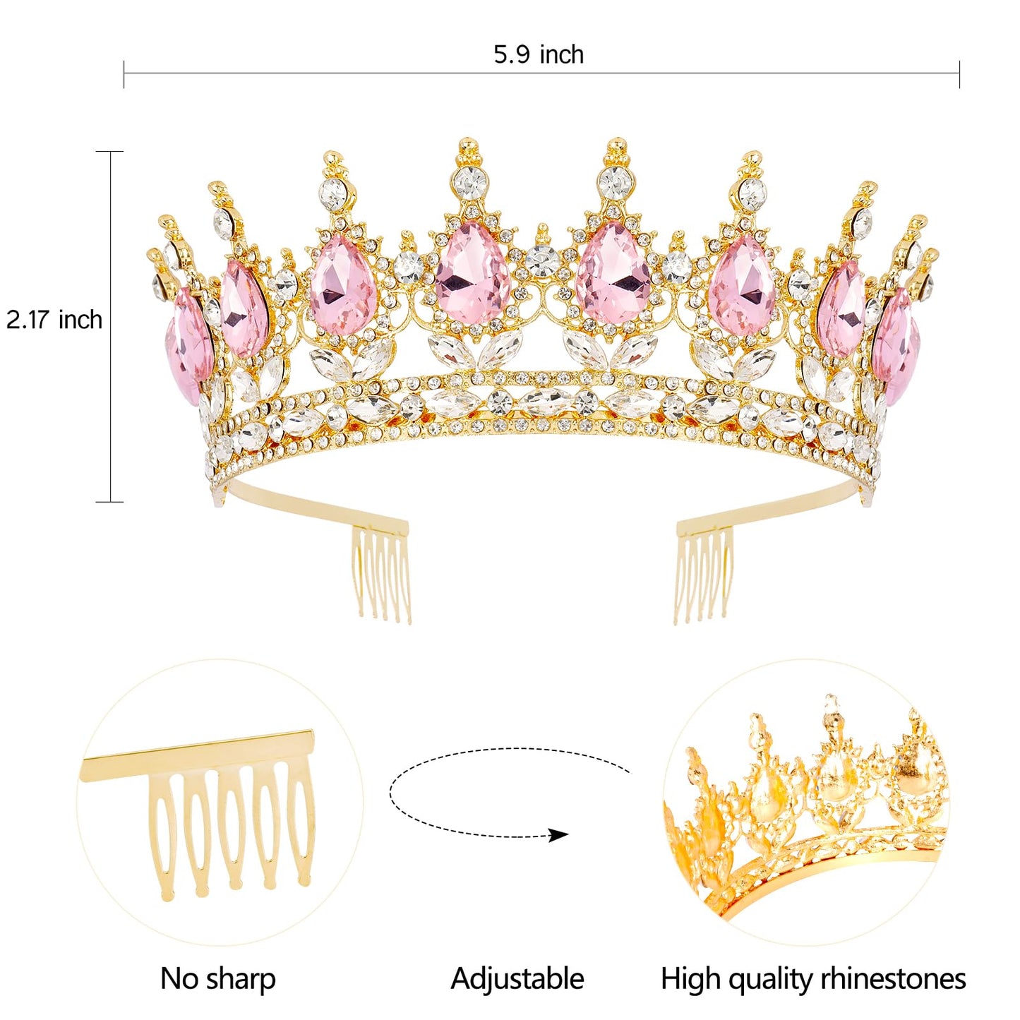 Vovii Birthday Crown & Sash Set for Women, Pink Rhinestone Tiara & Birthday Queen Sash for Women Birthday Decorations, Happy Birthday Party Decorations for Birthday Crown Adult Woman