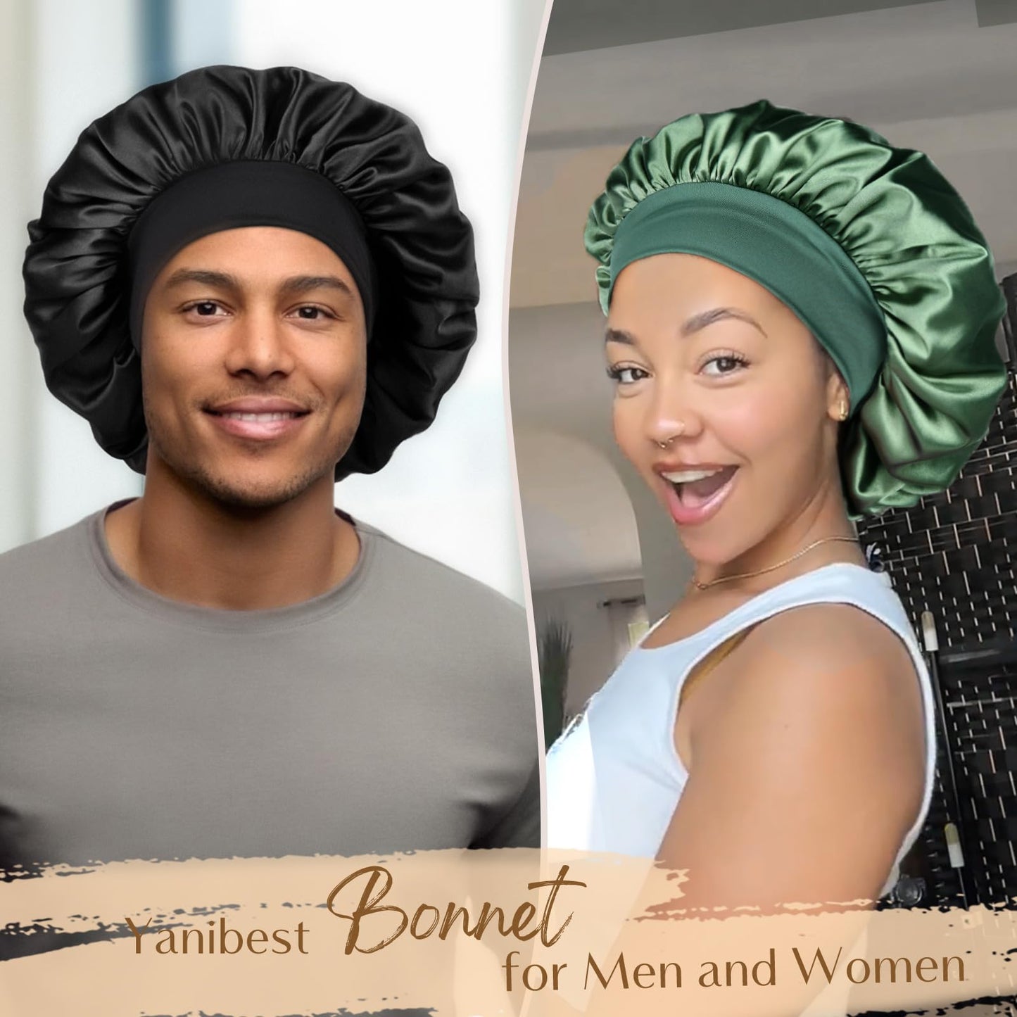 YANIBEST Silk Bonnet for Men Women Hair Bonnet for Sleeping Double Layer Satin Bonnet for Natural Curly Hair Unisex Sleep Cap, Blue