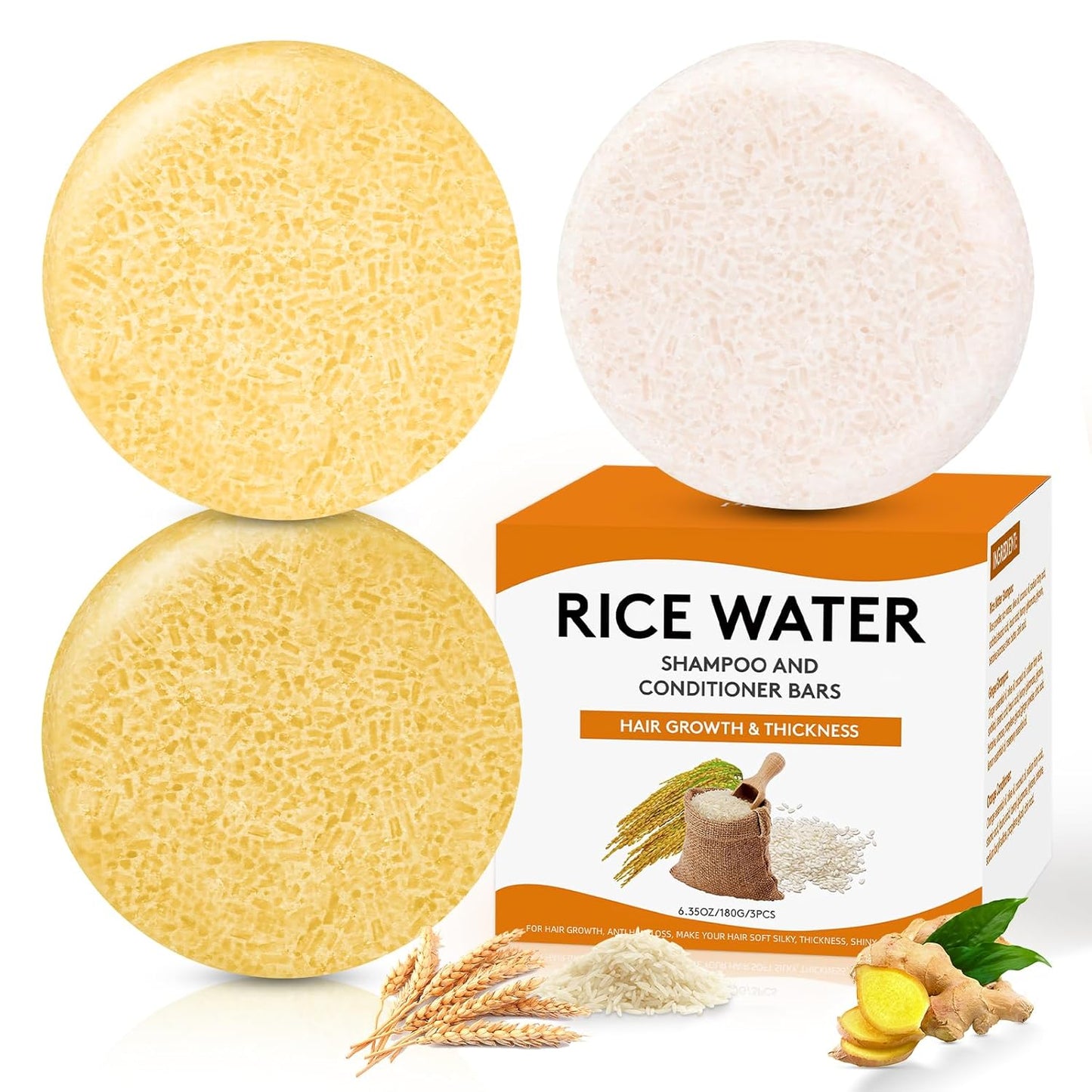 Skiennix Rice Water Shampoo & Conditioner Bar - Ginger Anti-Hair Loss Formula, PH Balanced & Nourishing