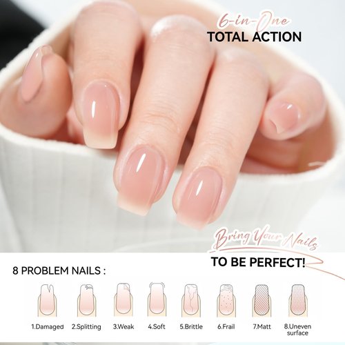 Nail Strengthener Protein for Damaged Nails: Pink 6 in 1 Natural Nail Hardener Extra Strong and Growth - Long Lasting Repair for Damaged Nails - Growth Oil for Salon Home Daily Work